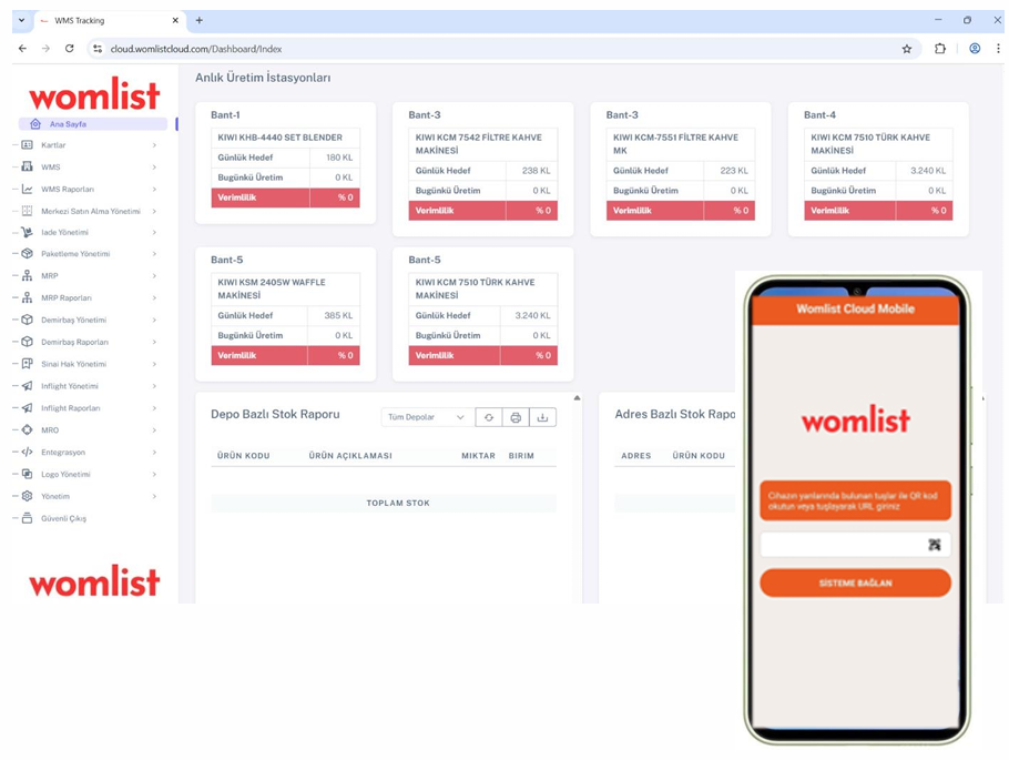Womlist wms depo stok yazılımı mrp yazılımı üretim yazılımı üretim planlama yazılımı depo programı stok prograı